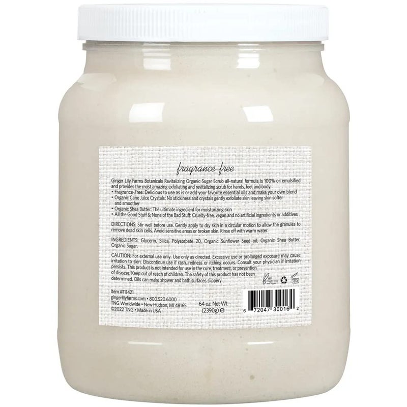 Ginger Lily Farms Botanicals Revitalizing Organic Sugar Scrub, All-Natural Skin Exfoliating Sugar Crystals, 100% Vegan & Cruelty-Free, Fragrance-Free, 64 oz. - Image 2